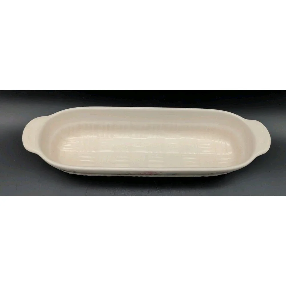 Pfaltzgraff Tea Rose Cracker Tray 13x4 Basket Weave Stoneware